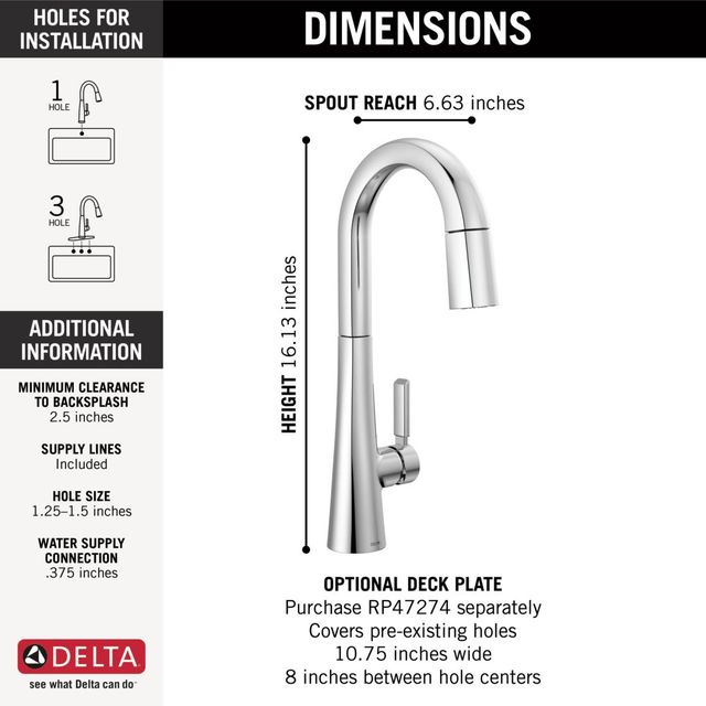 Delta Monrovia® Lumicoat® Chrome Single Handle Pull-Down Bar/Preparation Faucet-2