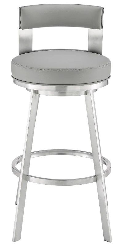 Armen Living Flynn Brushed Stainless Steel/Light Gray 30'' Bar Stool-3