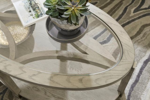 Hammary® Solstice Glass Top Oval Coffee Table with Soft Beige Base-2