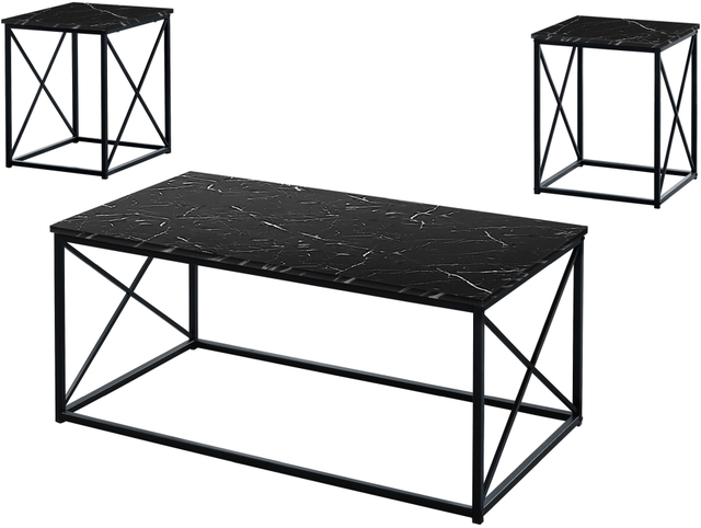 Monarch Specialties Inc. 3-Piece Black/Black Marble Living Room Table Set-0