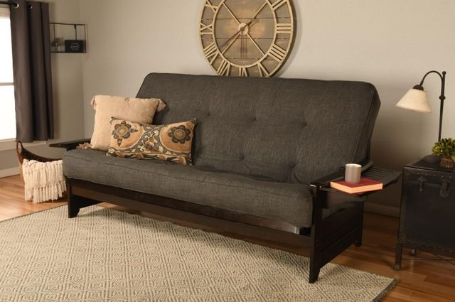 Kodiak Furniture Phoenix Linen Charcoal/Espresso Queen Futon with Mattress-1