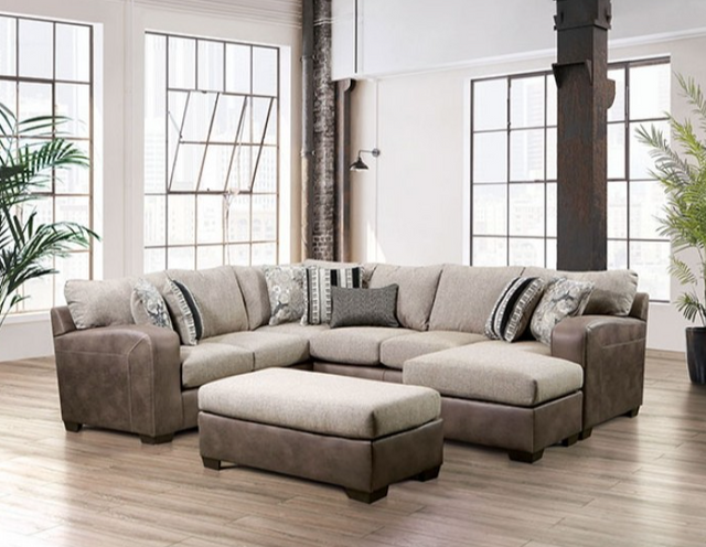 Furniture of America Ashenweald 2-Piece Brown/Light Brown Right-Arm Facing Sectional and Chaise