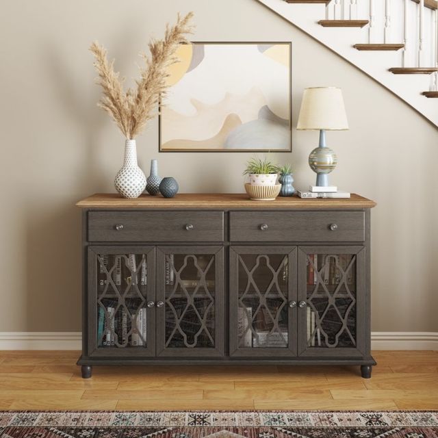 Jofran Inc. Aurora Hills Bisque/Brushed Gray 4-Door Accent Chest-1