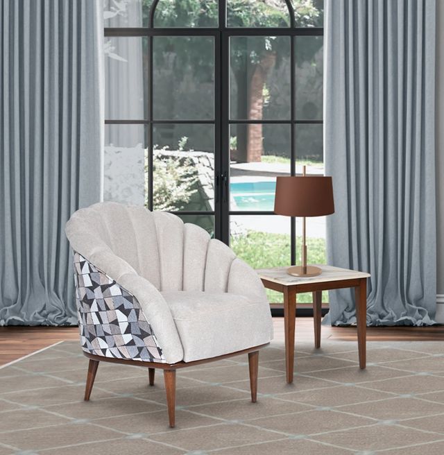 Michael Amini® Balboa White Marble End Table with Warm Walnut Legs-1