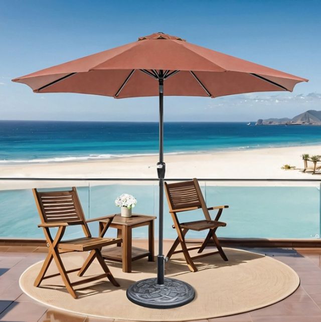 Furniture of America® Soli Burgundy Fabric/Steel Outdoor Umbrella with Base-1
