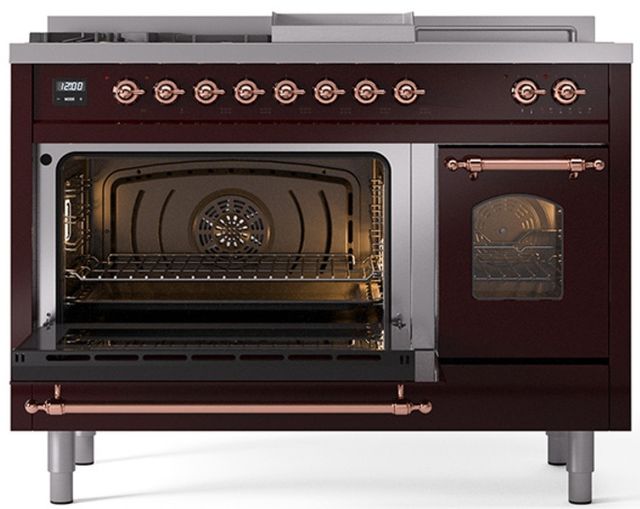 Ilve® Nostalgie II Series 48" Burgundy Pro Style Dual Fuel Range-2