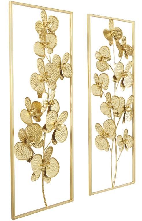 Deco Marche Cosmoliving 2-Piece Gold Metal Floral Orchid Wall Decor Set-2