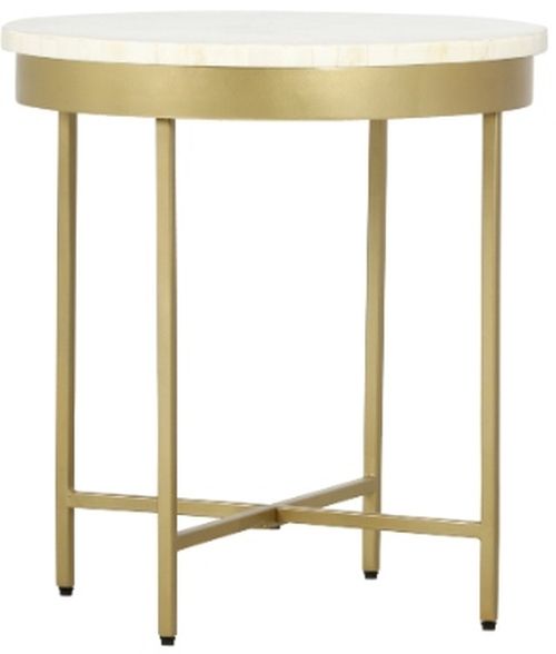 LR Home White Top Round Side Table with Gold Metal Base-1