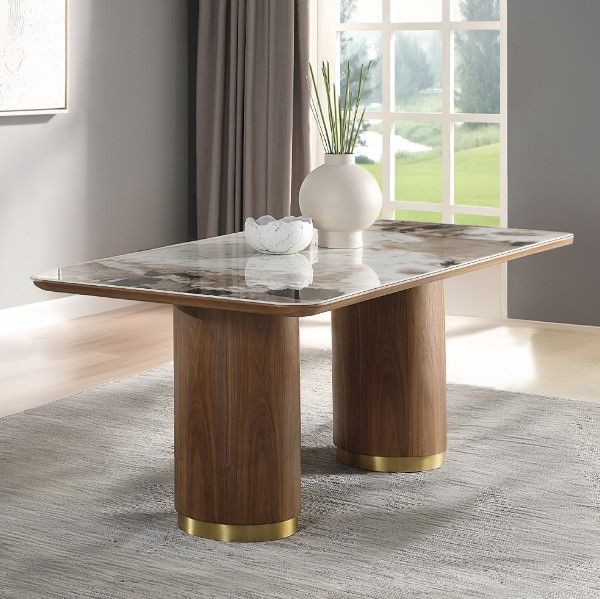 ACME Furniture Willene White Dining Table with Walnut Base-1