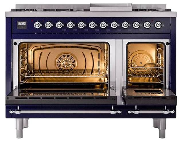 Ilve® Nostalgie II Noblesse 48'' Midnight Blue Pro Style Dual Fuel Range with Chrome Trim-2