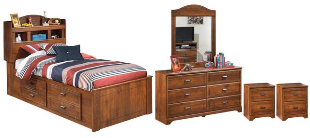 Signature Design by Ashley® Barchan 5-Piece Medium Brown Twin Bookcase Storage Bed Set-0