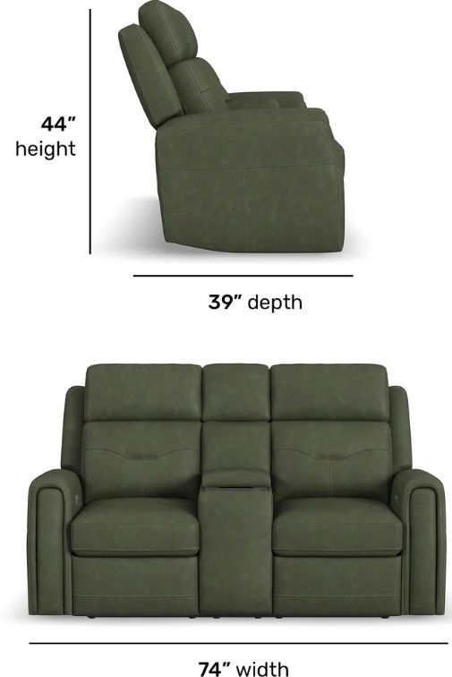 Flexsteel® Felix Forest Green Leather Power Reclining Loveseat with Console, Power Headrest and Lumbar-2