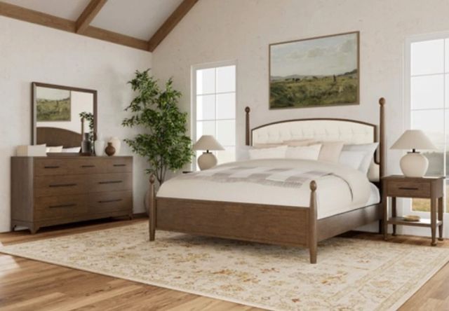 Riverside Furniture Calhoun Whiskey Oak King Upholstered Panel Bed-1