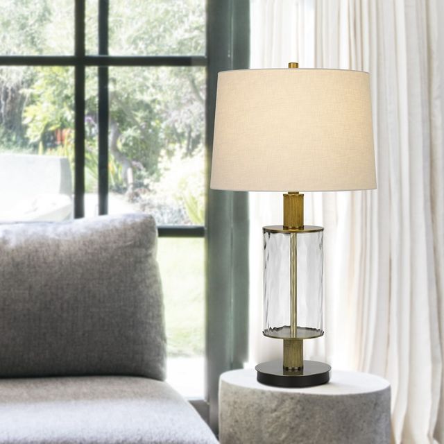 Cal® Lighting & Accessories Morrilton Glass/Light Oak Table Lamp-1