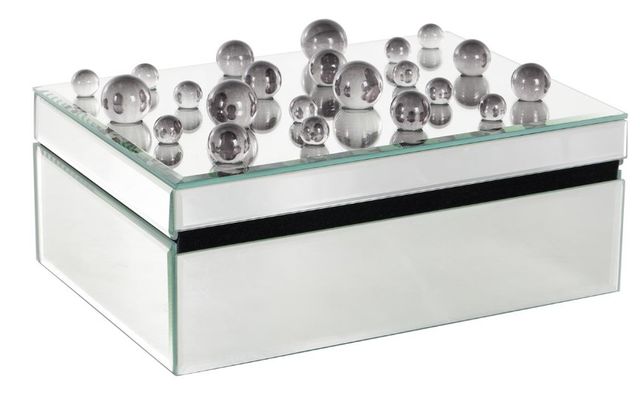 Deco Marche CosmoLiving by Cosmopolitan Silver Mirrored 10'' Decorative Jewelry Box with Black Bubble Textured Balls-1