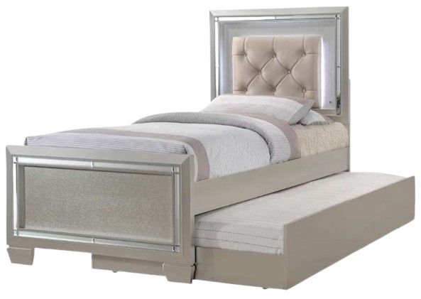 Elements International Platinum 4-Piece Champagne Youth Full Panel Bedroom Set-1