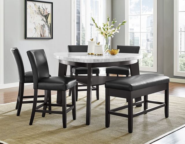Steve Silver Co. Carrara 6-Piece Black Triangular White Marble Top Counter Height Table Set-0