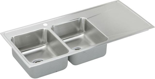 Elkay Lustertone® Classic Lustrous Satin 48" x 22" x 7-5/8" 1-Hole Equal Double Bowl Drop-In Sink with Right Drainboard-0