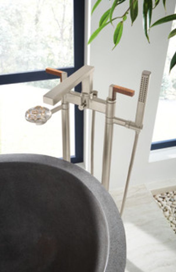 Brizo Frank Lloyd Wright® Brilliance® Luxe Nickel®/Wood 2-Handle Tub Filler Trim Kit with Lever Handles-2