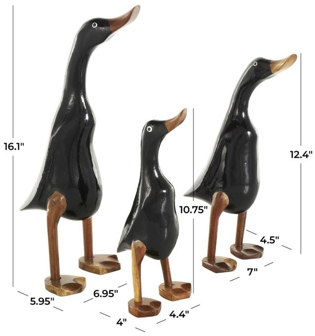 Deco Marche 3-Piece Black Duck Decorative Sculpture with Brown Accents-2