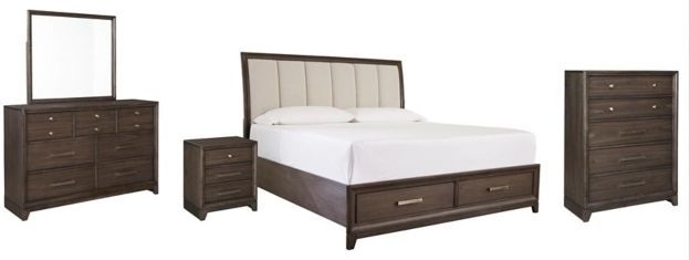 Signature Design by Ashley® Brueban 5-Piece Brown California King Panel Storage Bed Set-0