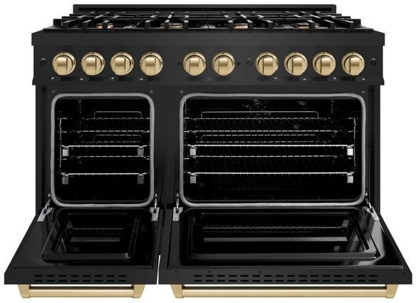 ZLINE Classic Autograph Edition 48" Black Stainless Steel Pro Style Gas Range with Champagne Bronze Accents-1
