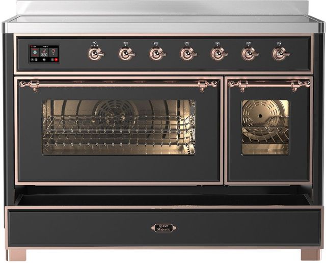 Ilve® Majestic III 48" Graphite Matte Pro Style Induction Range with Triple Glass Door and Copper Trim-2