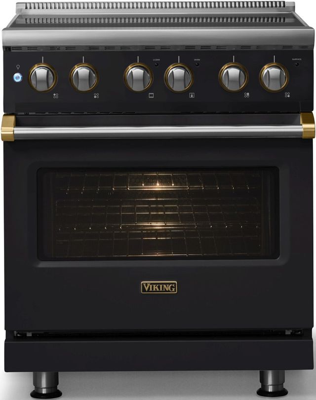 Viking® 5 Series 30" Onyx Pro Style Electric Range with Brushed Brass Trim-3