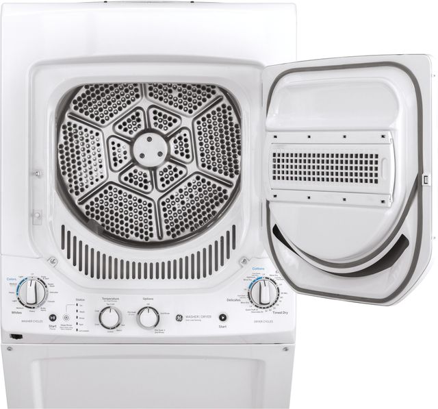GE® Unitized Spacemaker® 2.3 Cu. Ft. Washer, 4.4 Cu. Ft. Dryer White On White Stack Laundry-4