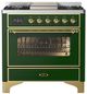 Ilve® Majestic III 36" Emerald Green Pro Style Dual Fuel Natural Gas Range with 6 Black Brass Burners and Brass Trim-0