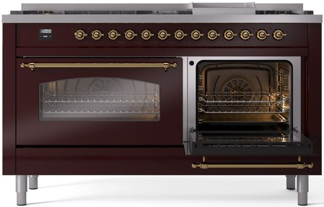 Ilve® Nostalgie II Series 60" Burgundy Pro Style Dual Fuel Range-3
