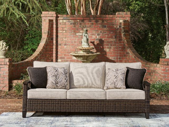 Signature Design by Ashley® Drakes Beach Beige/Dark Brown Fabric/Wicker Outdoor Sofa-1