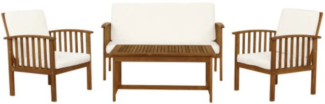 Linon Kailani 4-Piece Brown/White Fabric/Wood Outdoor Conversation Set-0