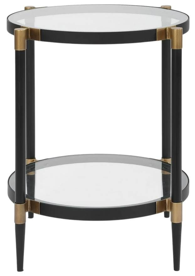 Uttermost® Chadid Glass Top Side Table with Black Frame and Gold Accents-3