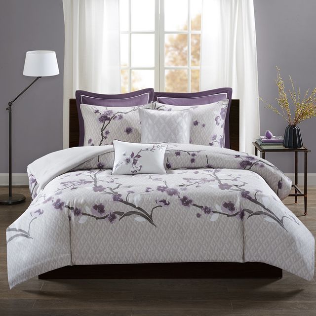 Olliix by Madison Park 7 Piece Purple Full/Queen Holly Cotton Duvet Cover Set-1
