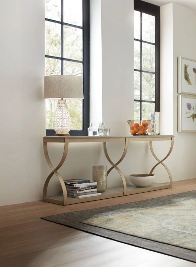 Hooker® Furniture Elixir Serene Gray Beige Console Table with Champagne Silver Base-1