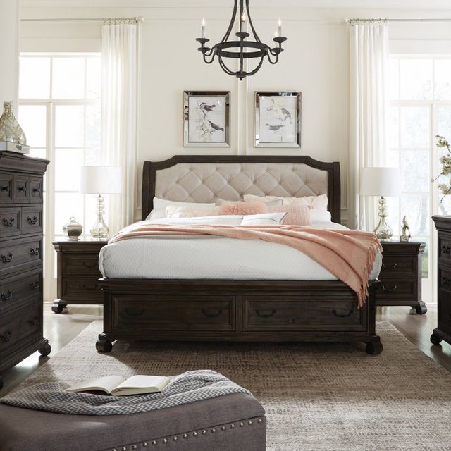 Magnussen Home® Bellamy Beige/Peppercorn Queen Upholstered Sleigh Bed-1