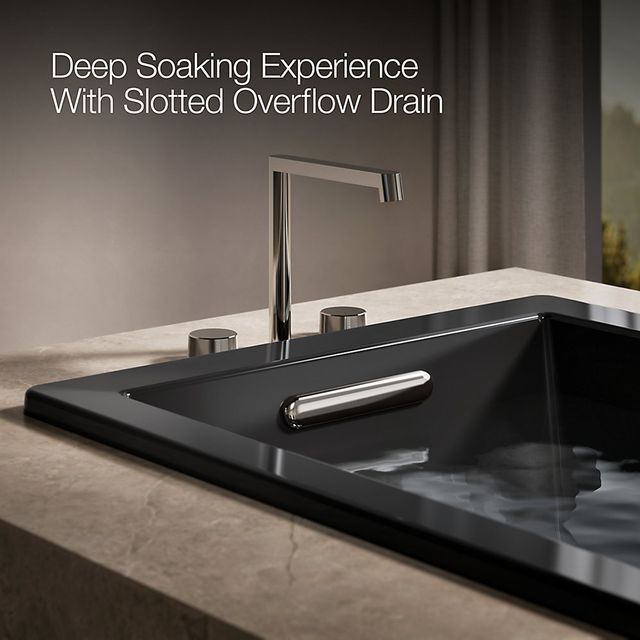 KOHLER® Underscore® Black 66" x 32" Drop-In Heated Whirlpool Bath-4