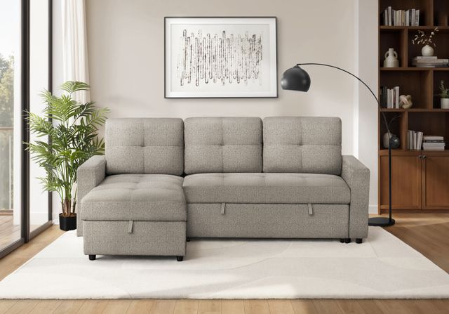 Monarch Specialties Inc. Lumos-08 Brown Sleeper Sofa Storage Lounger and Reversible Chaise-1