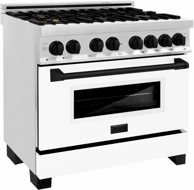 ZLINE Autograph Edition 36" Stainless Steel Pro Style Dual Fuel Range with White Matte Door and Matte Black Accents-2