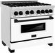 ZLINE Autograph Edition 36" Stainless Steel Pro Style Dual Fuel Range with White Matte Door and Matte Black Accents-3