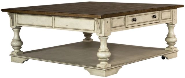 Liberty Furniture Morgan Creek Wirebrushed Tobacco Cocktail Table with Antique White Base-0