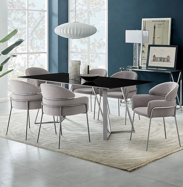 Armen Living Portia 2-Piece Brushed Stainless Steel/Gray Dining Arm Chair Set-2