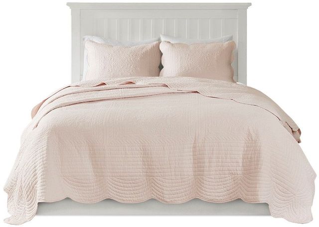 Olliix by Madison Park 3 Piece Blush King/California King Tuscany Reversible Scalloped Edge Coverlet Set-0
