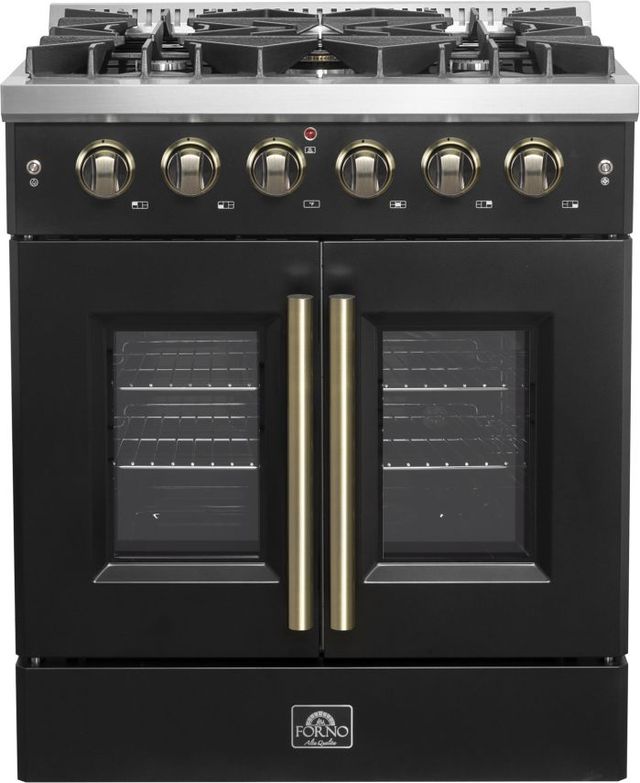 FORNO® Galiano Series Alta Qualita 30" Black Pro Style Gas Range -0