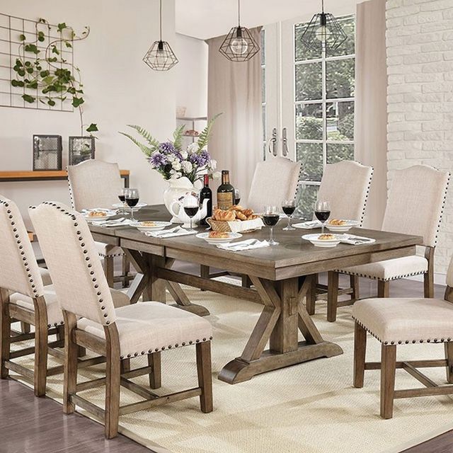 Furniture of America® Julia Light Oak Trestle Base Dining Table-1