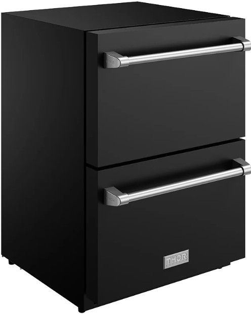 Thor Kitchen Gordon Ramsay Collection 24” 5.4 Cu. Ft. Anti-Fingerprint Black Built-In or Freestanding Under the Counter Refrigerator Drawer with Stainless Steel Handle-2