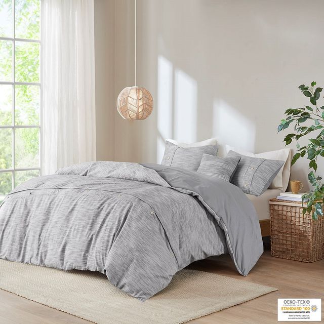 Olliix by Clean Spaces Dover 5 Piece Organic Cotton Oversized Grey Full/Queen Comforter Cover Set-0