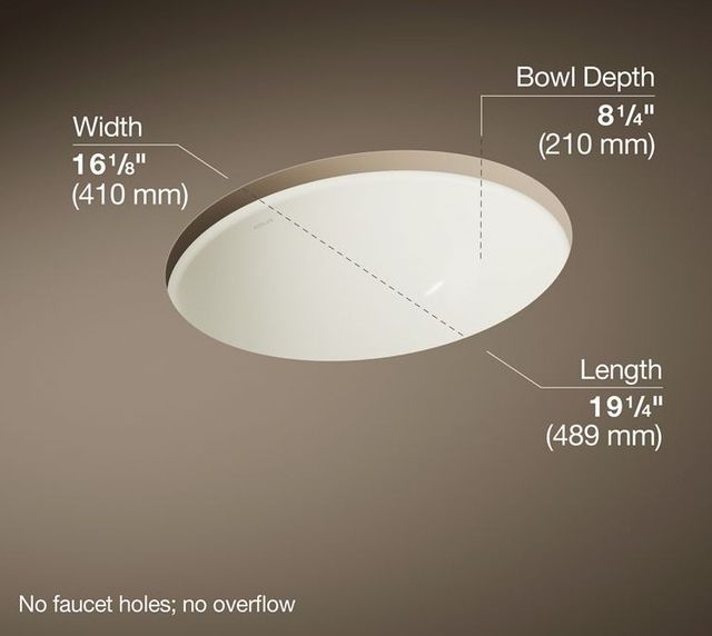 Kohler Caxton® Biscuit 19.25" Oval Undermount Bathroom Sink with Glazed Underside, No Overflow-3