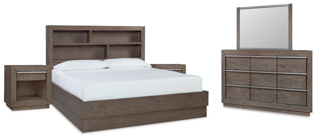 Benchcraft® Anibecca 5-Piece Weathered Gray King Bookcase Bed Set-0